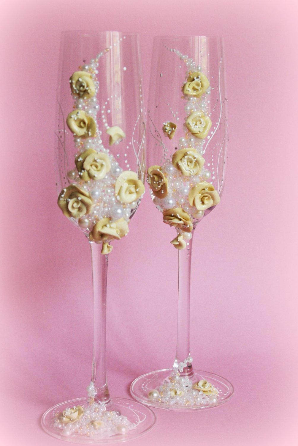 Свадебные бокалы&nbsp;Свадебные аксессуары ручной работы.Лепка,роспись. : 